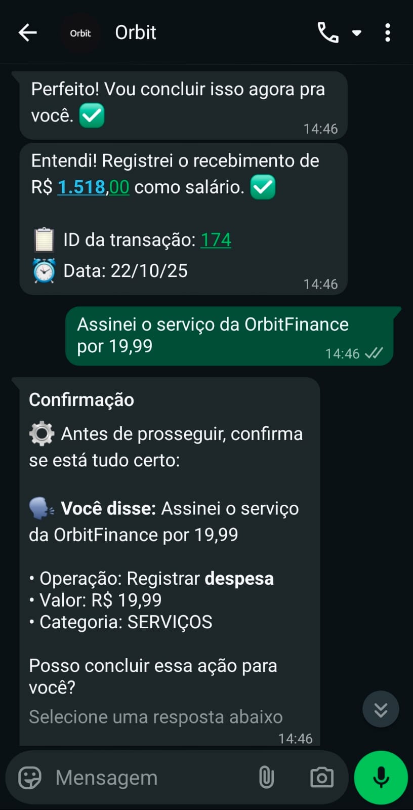 Screenshot contendo registro de uma transação