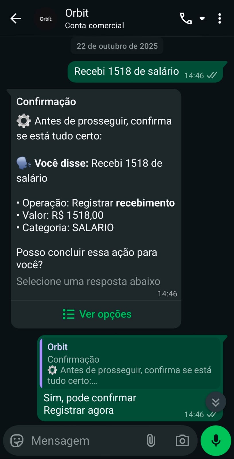 Screenshot contendo registro de uma transação